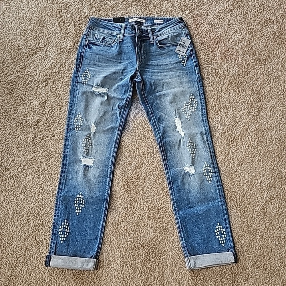 Mavi Emma Slim Boyfriend Embroidered Denim Jeans Size 27